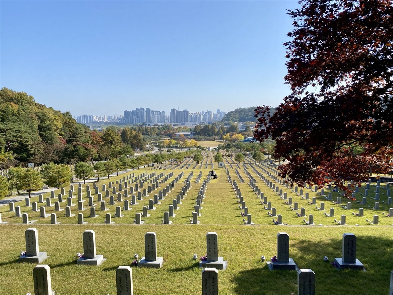  서울현충원 외곽길에서 바라본 묘지