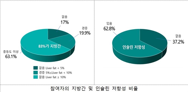  참여자의 지방간 및 인슐린 저항성 비율