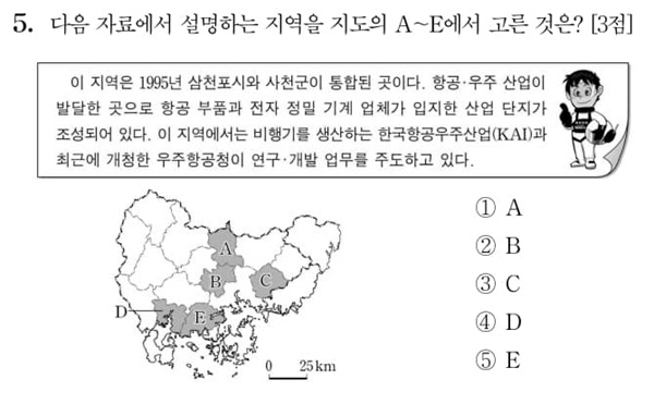  2025학년도 대학수학능력시험 한국지리 과목에서 사천시가 문제로 출제돼 지역 주민들의 관심을 끌고 있다. 