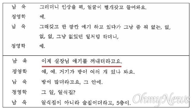  <오마이뉴스>가 단독 입수한 ‘대장동 사건에서의 검찰의 문제점’이라는 제목의 정영학 측 의견서에는 검찰이 자체적으로 만든 '정영학 녹취록'이 존재한다. 해당 녹취록에는 ‘용이하고’, ‘실장님’, ‘윗 어르신들’ 등의 표현이 원문에 없던 방식으로 추가되거나 대체됐다.