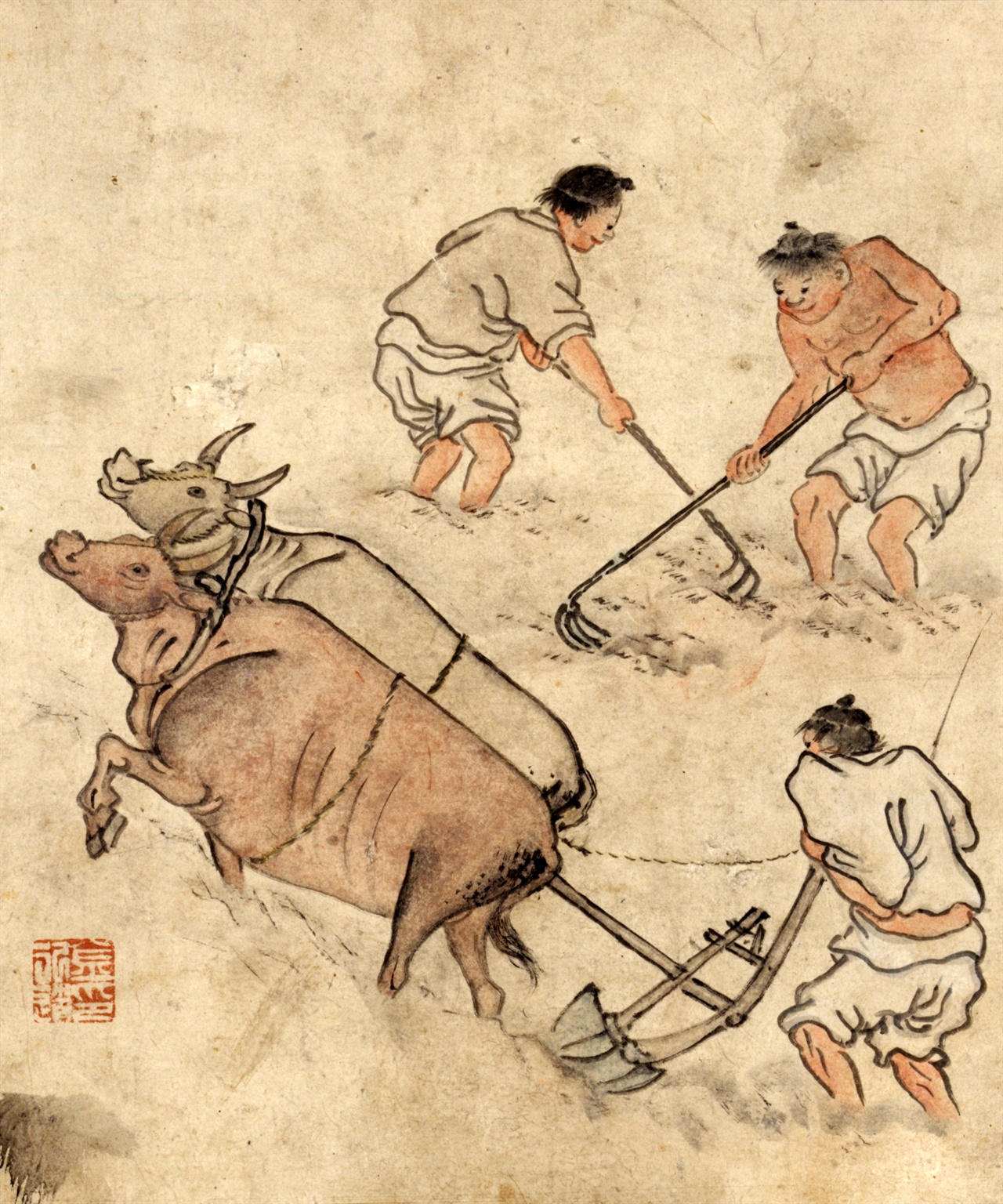 국민화가 김홍도 작품의 특색, 소의 엉덩이를 자세히 보세요