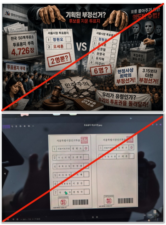 서울시장 투표지에 정원오·오세훈만 있었다? 거짓